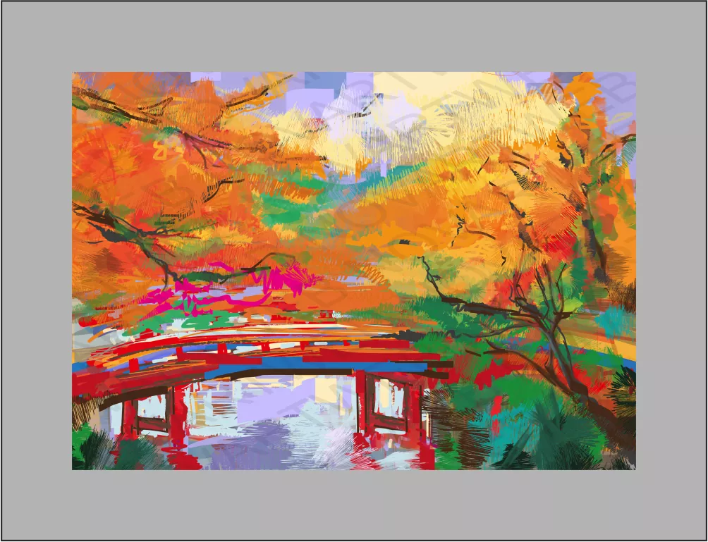 Merveilleux spectacle de couleurs de l'automne japonais. Le pont s'élève majestueusement au-dessus des eaux, créant un sentiment de sérénité et de contemplation dans "l'automne japonais".