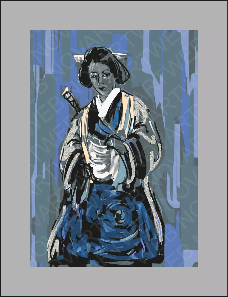 «ONNA BUGEISHA»: Guerrera japonesa valiente y poderosa, con coraje, determinación, fuerza y resistencia. Esta obra rinde homenaje a las mujeres que lucharon por sus creencias y su pueblo en Japón.