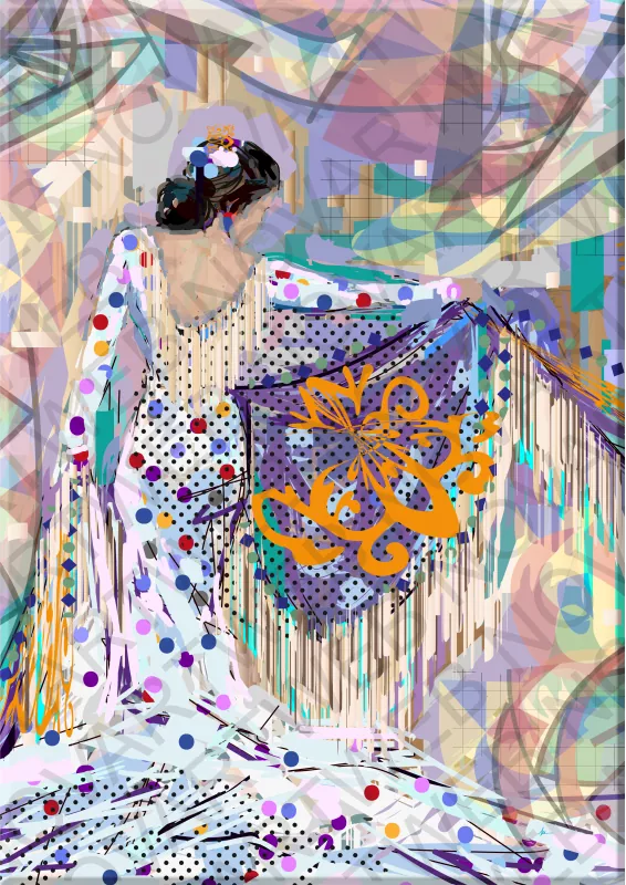 "ALMA FLAMENCA" est une peinture qui incarne la passion de l'art du flamenco, capturant l'essence de ce genre artistique originaire d'Andalousie, en Espagne. La protagoniste de l'œuvre, vêtue de son habit traditionnel et de son manteau, devient un puissant élément chorégraphique, affichant une expression émotionnelle qui célèbre la passion, la beauté et l'authenticité qui définissent le monde du flamenco.