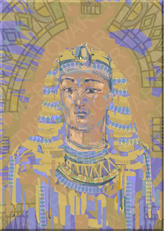 "ALMA JOVEN" se centra en un joven faraón de Egipto representado en una obra de arte moderna. La obra captura la esencia de un faraón joven, tal vez retratándolo en un momento de reflexión o transición hacia su papel de liderazgo. El título sugiere que, a pesar de su posición de poder, el faraón sigue siendo un individuo en desarrollo con sus propias inquietudes, aspiraciones y desafíos propios de la juventud. Esta dualidad entre la juventud y la autoridad real podría explorarse de manera artística a través de la pintura.