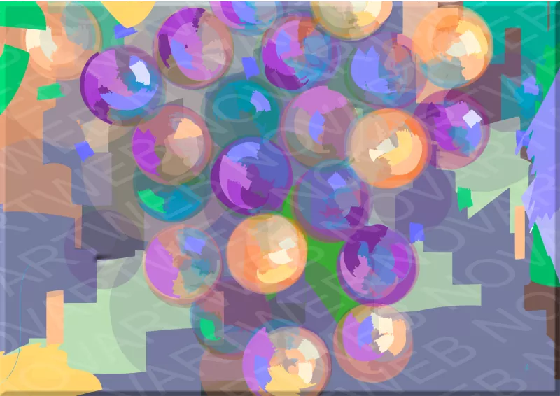 "CORAZÓN PÚRPURA" recrea un racimo de uvas, con colores intensos y formas circulares superpuestas que reflejan la esencia de los viñedos. Tonos púrpuras, verdes y dorados representan la diversidad y belleza de las uvas en diferentes etapas de maduración.