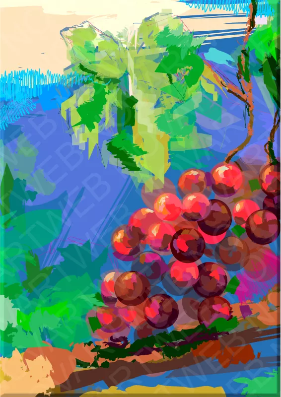 "COSECHA MADURA" retrata un racimo de uvas maduras en un viñedo, listo para la recolección. Los colores transmiten calidez y abundancia. Se puede apreciar la textura de las uvas y la forma en que la luz las baña.