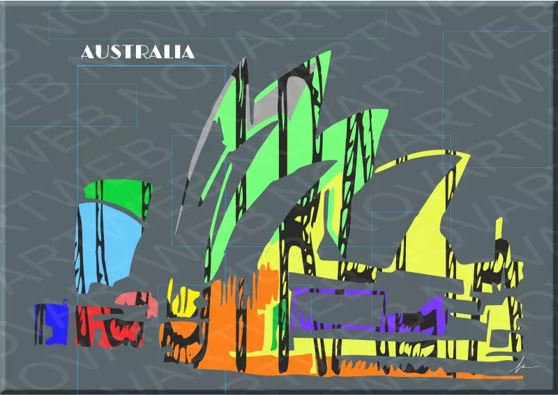Australia: «EL ALMA DE SYDNEY» - Una obra que capta la esencia de esta vibrante ciudad australiana. A través de colores vivos y un ingenioso juego con la silueta de la Opera House, la pintura transmite la diversión, vitalidad y energía contagiosa que se encuentra en cada rincón de Sydney.