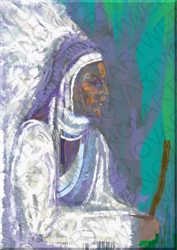 "BOREAL ESSENCE" portrays the essence of Canada's native peoples on a living canvas. A Canadian Indian takes shape in the scene, his noble and deep gaze meets the horizon, engaging in a silent dialogue with the northern lights emerging behind. The union between the Indian and the northern lights transcends space and time, creating a bridge between the earthly and the spiritual.