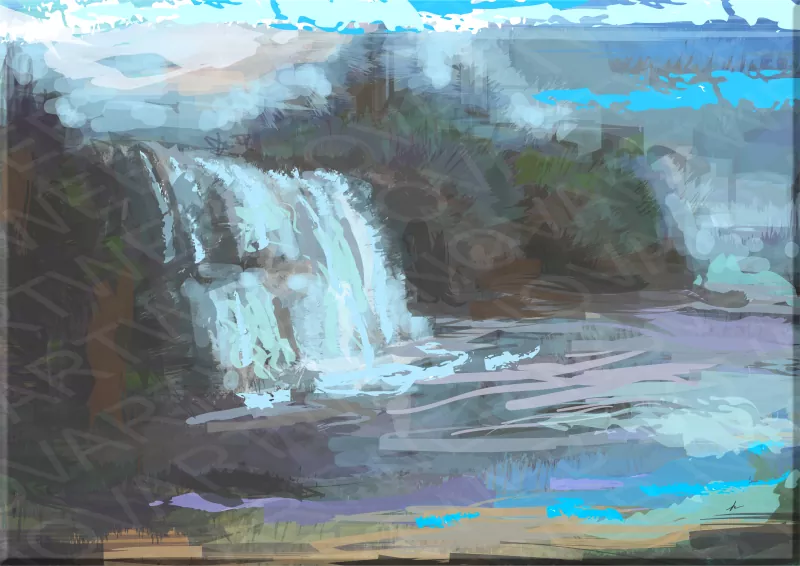 "NATURAL SPLENDOR" shows the Tsusiat Falls in Canada, where the force of the water becomes an ethereal beauty. The roar of the water is transformed into a singular experience, captured in a suggestive and enveloping painting that conveys the artistic atmosphere of the environment.