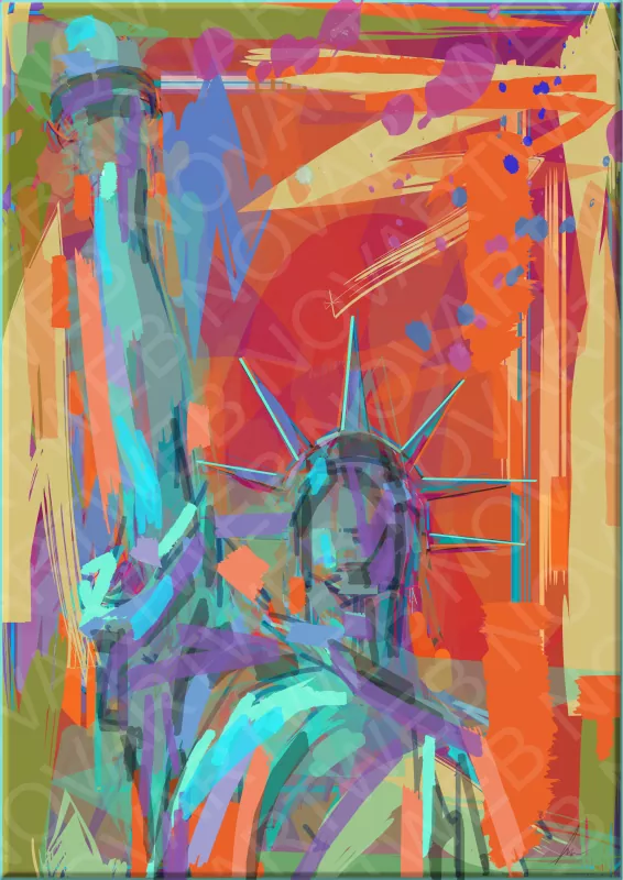 "PERSONAL FLUIDITY" incarne la fluidité créative en se concentrant sur le sommet de la Statue de la Liberté, emblème de l'Amérique. Cette œuvre d'art déclenche une explosion de couleurs et de formes abstraites, offrant une réinterprétation personnelle de cette figure historique et symbolique.