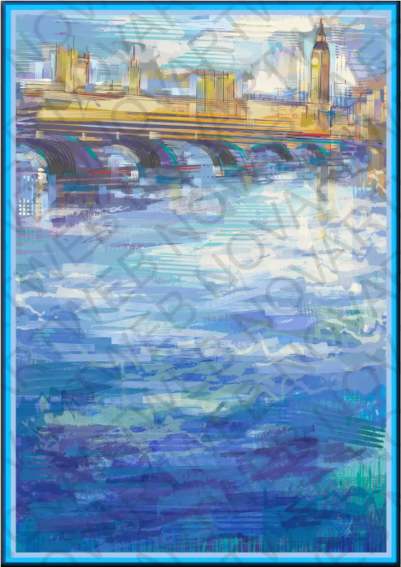 En la obra 'FRENTE AL TÁMESIS'. Las pinceladas elegantes capturan la esencia de la pintura artística tradicional, mientras que un toque contemporáneo aporta una perspectiva fresca al lienzo. En el corazón de la composición, el Támesis refleja la vida londinense, conectando de manera magistral el pasado y el presente. Esta pintura es una expresión artística que celebra la evolución continua de la ciudad a lo largo del tiempo.