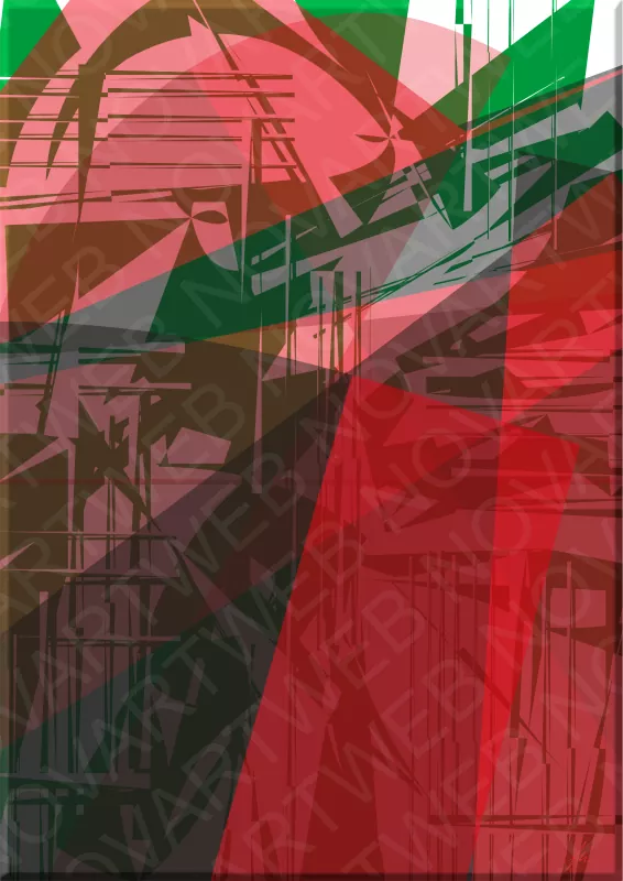 "TROPICAL GEOMETRY" plays with a contrast between shades of red, green and white. Between straight lines and geometric shapes, a palm tree emerges and harmonizes with the abstract background. This composition creates a palpable sense of exoticism. In this way, the familiar is intertwined with the unknown, offering a unique aesthetic experience that leaves no one indifferent.