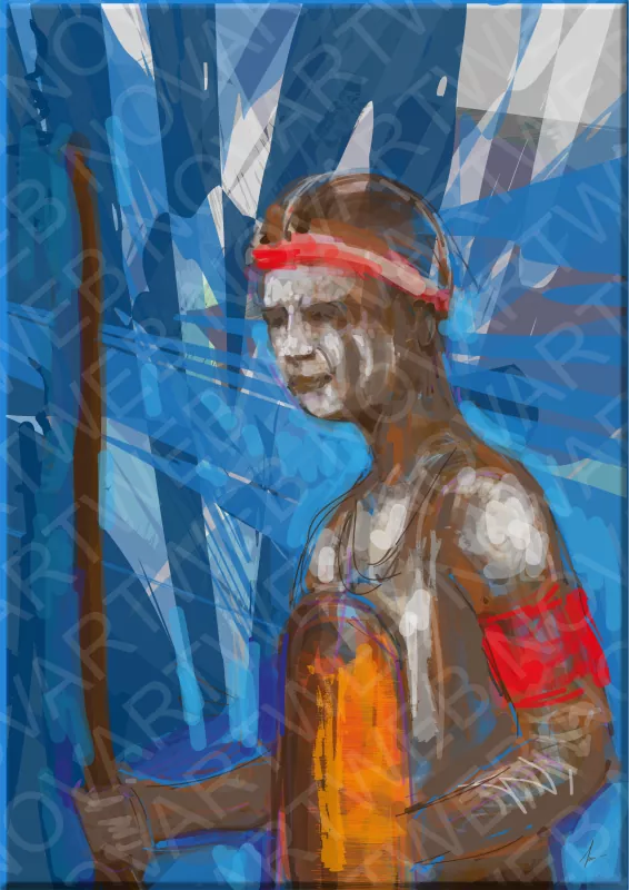 Australia: «GUARDIÁN DEL TIEMPO» - Este guerrero es el custodio del conocimiento y la sabiduría acumulada a lo largo de generaciones. Su mirada segura y firme revela la confianza que tiene en su papel como guardián de la historia y las tradiciones.