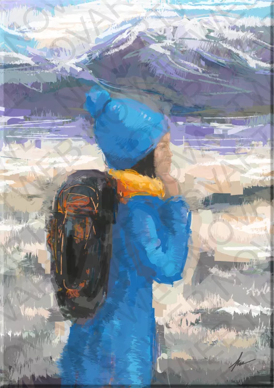 "FOOTPRINTS IN THE SNOW" is illuminated by the adventurous spirit of a young girl who defies the snow with determination and curiosity. Alone in a wintry landscape, her figure becomes a beacon of courage in the midst of infinite whiteness. Her thoughts, like invisible traces in her mind, guide her through this icy territory. The snow itself is a blank page that awaits her story, leaving a visual narrative that transcends time.