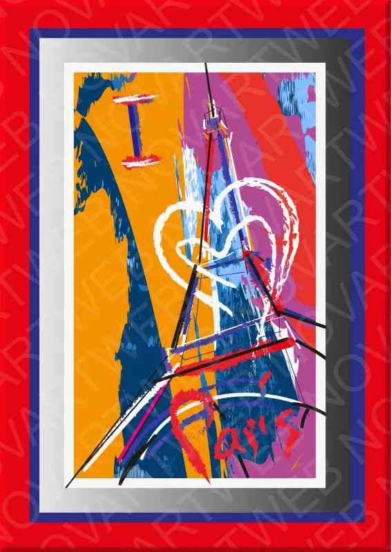  «J’AIME PARIS» - Este cuadro abstracto es una explosión de creatividad y colorido, que rinde homenaje a una de las estructuras más emblemáticas del mundo: la Torre Eiffel de Francia. Enmarcada en un fondo moderno, esta obra de arte combina la elegancia parisina con una estética contemporánea.