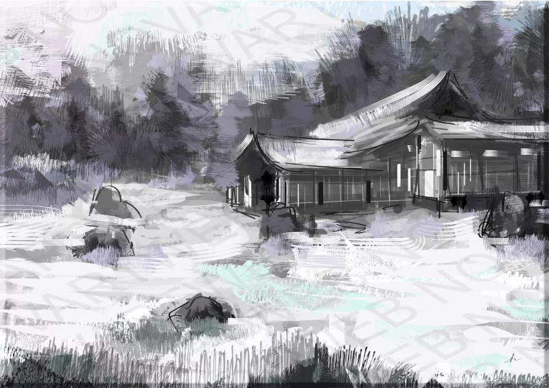 «Kongobu-ji en Koyasan, Japón. La obra captura la esencia espiritual de este centro budista. Un homenaje a uno de los lugares sagrados más venerados en la cultura religiosa del país.
