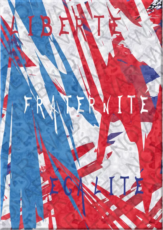 «LIBERTÉ ABSTRACTA» - Una pieza artística que refleja los valores más importantes de Francia de una manera única. La composición de la obra se enfoca en las palabras clave de la sociedad francesa, personalizadas por el artista a través de un juego de formas que hacen referencia a la bandera francesa.