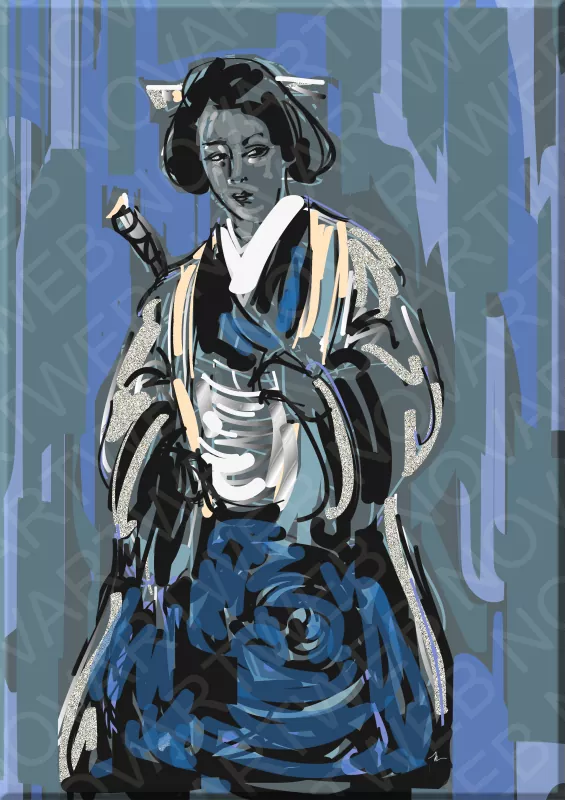 «ONNA BUGEISHA»: Guerrera japonesa valiente y poderosa, con coraje, determinación, fuerza y resistencia. Esta obra rinde homenaje a las mujeres que lucharon por sus creencias y su pueblo en Japón.
