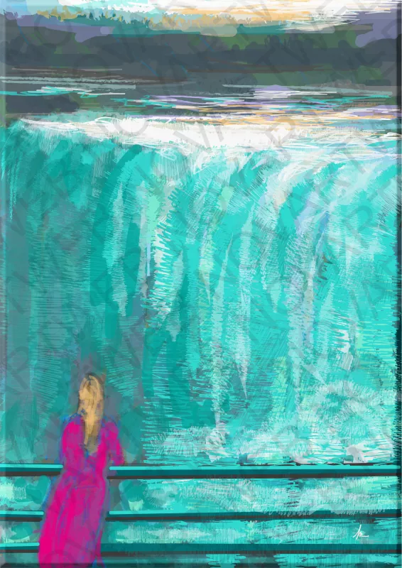 "THOUGHT IN THE MIST" symbolizes introspection and deep contemplation. The wispy mist becomes a visual metaphor for thoughts, often diffuse but becoming clearer with time. At one end of the scene, a female figure on her back suggests a contemplative attitude, establishing an intimate connection with Canada's natural environment. This figure becomes a mirror for the viewer to explore his or her own reflections.