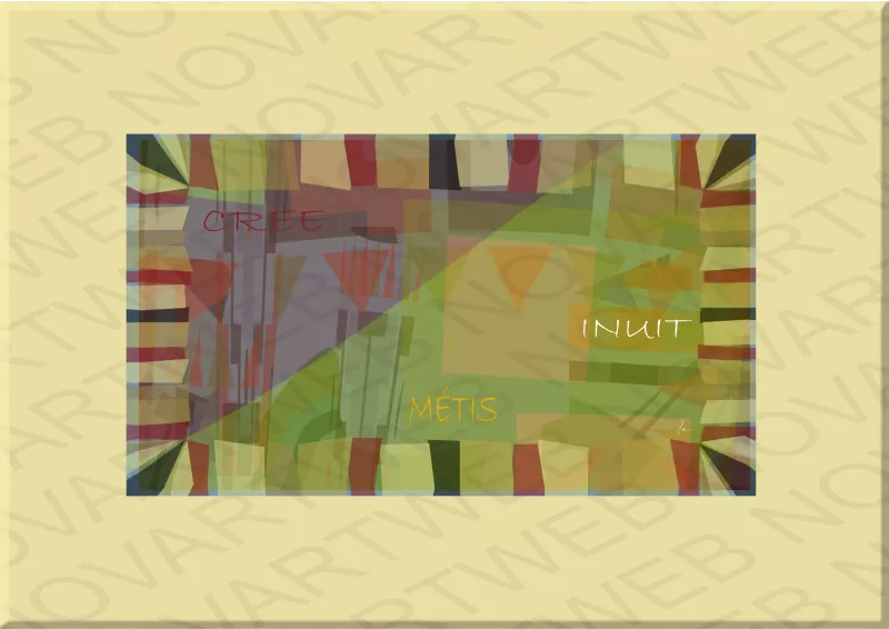 "ORIGINAL PEOPLES" symbolizes the growth, both personal and communal, of Canada's First Nations. Rooted in their traditions and honoring their ancestors, they have flourished over time. The work reflects this fusion, manifesting the multiple layers of identity that intertwine these three First Nations.