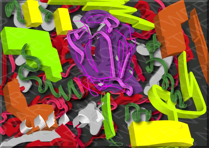 "PURPLE RELIEF" commemorates the Canadian landscape through complementary colors that animate the meadow and three-dimensional figures that enhance the visual experience. The purple tulip stands out as the focal point, surrounded by floating abstract figures. The unique three-dimensional words in white confirm the Canadian inspiration.