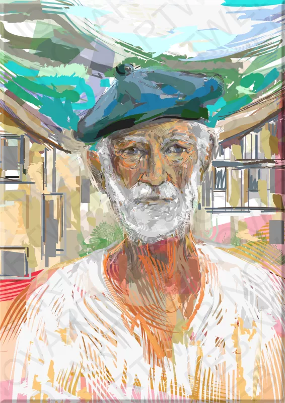 "ROSTRO CURTIDO" est un homme du nord de l'Espagne dont le visage est marqué par le passage du temps et les expériences vécues dans son pays natal. Son expression reflète son histoire personnelle et les émotions accumulées. À l'arrière-plan, deux vieilles maisons témoignent des générations et de la vie rurale de la région.