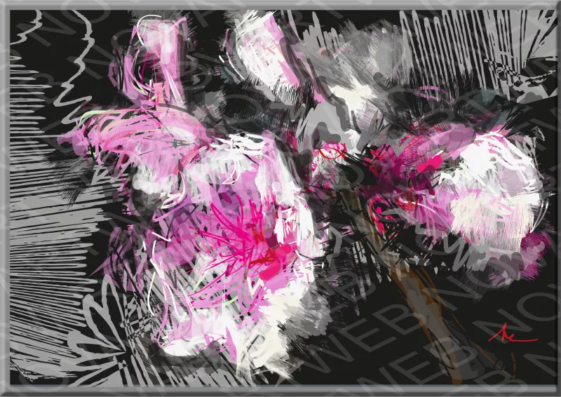 «SAKURA»: Obra de arte que cautiva con su elegancia y sutileza en Japón. La gama de grises y negros profundos, junto con los rosas suaves y etéreos, crea una sinfonía de contrastes y matices. Los trazos libres y espontáneos danzan evocando la delicadeza de las flores del cerezo japonés.