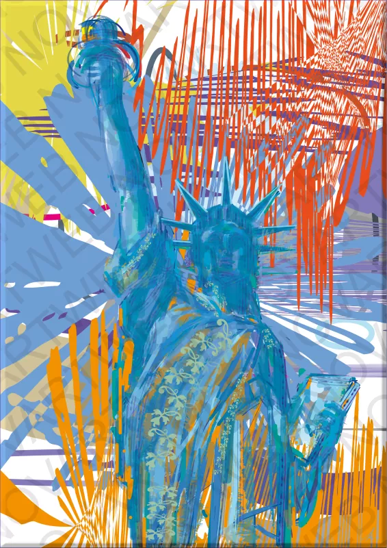 AMERICAN DREAM" est un amalgame d'éléments abstraits et tangibles qui donnent vie à une atmosphère énergique, soulignant la diversité, la liberté et le dynamisme qui caractérisent les États-Unis. Dans cette représentation, la Statue de la Liberté se trouve au cœur de cette explosion chromatique, symbolisant emblématiquement le cœur et l'âme du rêve américain.