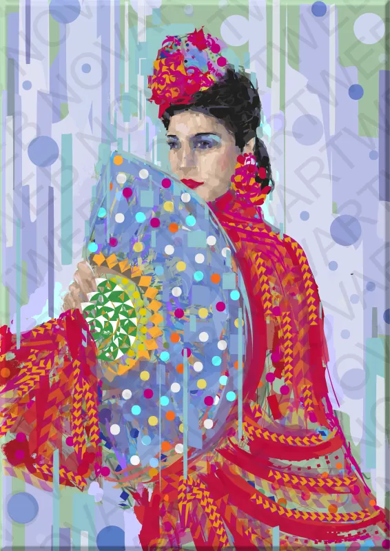"TEMPERAMENTO ANDALUZ" est le portrait d'une femme flamenco qui incarne l'esprit traditionnel de cette région d'Espagne. L'œuvre reflète la passion et l'âme de l'Andalousie à travers le regard intense de sa protagoniste. La palette de couleurs équilibrée reflète non seulement la beauté physique de la femme andalouse, mais aussi sa force intérieure et son tempérament caractéristique.