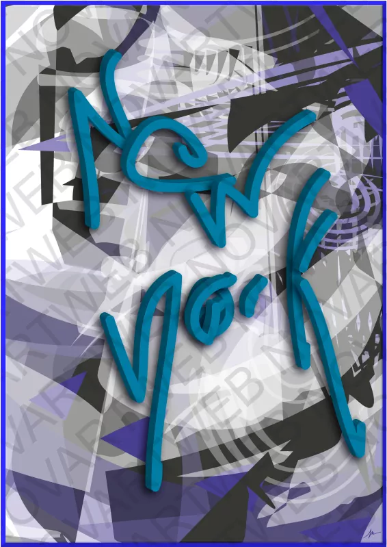 «VIDA NOCTURNA» celebra la energía de la noche neoyorquina. Con un fondo lleno de color y formas en movimiento, transmite el dinamismo de la ciudad. Las letras 3D de «New York» recuerdan los letreros luminosos de locales nocturnos, sumergiéndonos en el ambiente eléctrico de sus calles.
