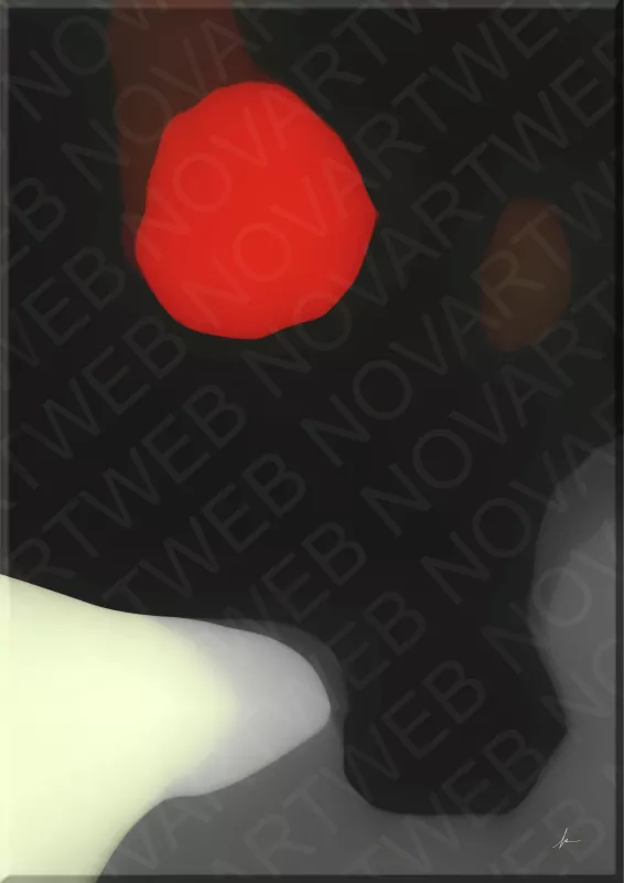 "HEART IN THE SHADOW" presents an emotional contrast in the key of abstract art, with an intense red spot glowing against a dark and silent background.