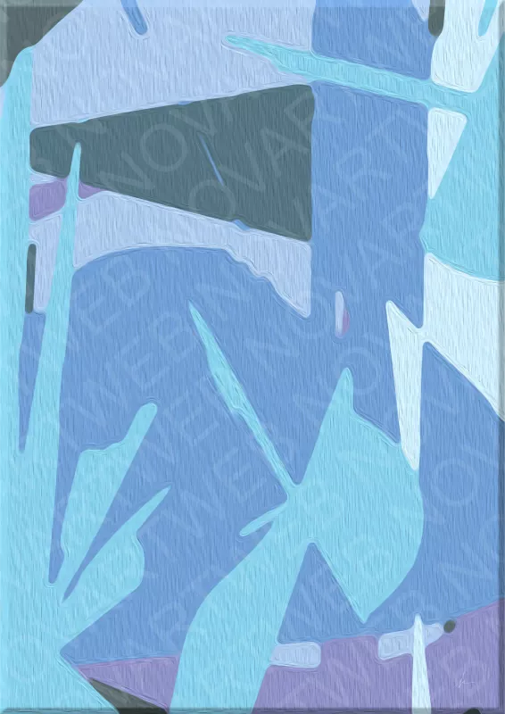 "THE LOGIC OF ICE" suggests a contained emotional order through cold strokes and precise composition, within an abstract and serene visual language.