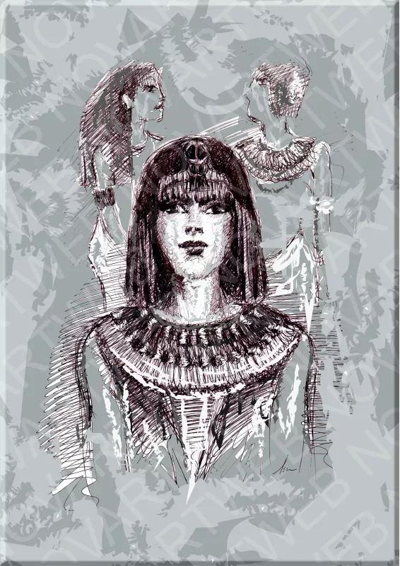 SACRED SECRET, digital artistic portraits of three ritual figures with ancestral symbolism and a central priestess.