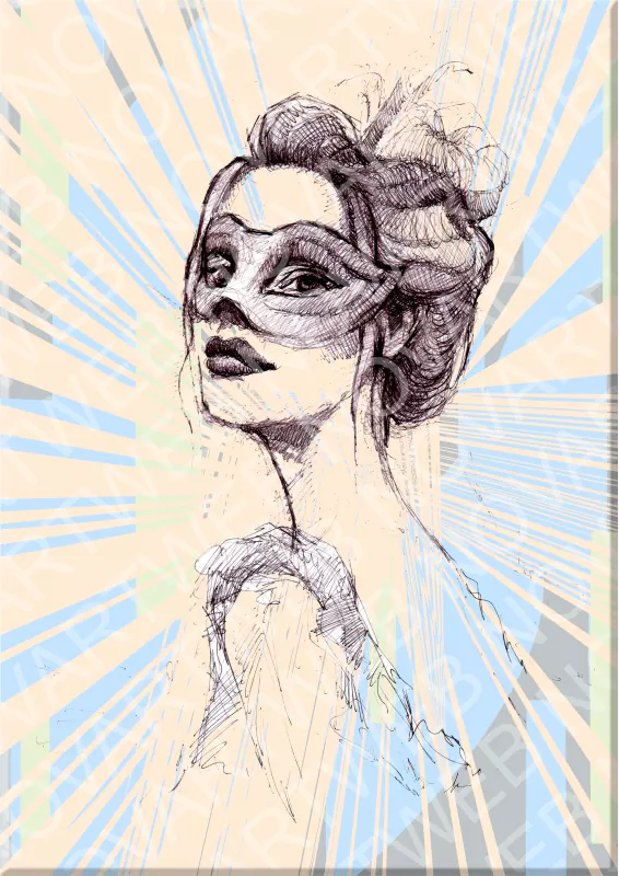 SOFISTICADA, elegant female figure drawn in pen with spontaneous strokes that radiate authenticity and inner light.