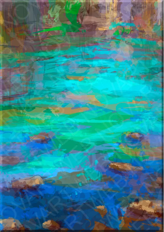 Exclusive nature painting on canvas Calm Water, landscape in blue and green tones