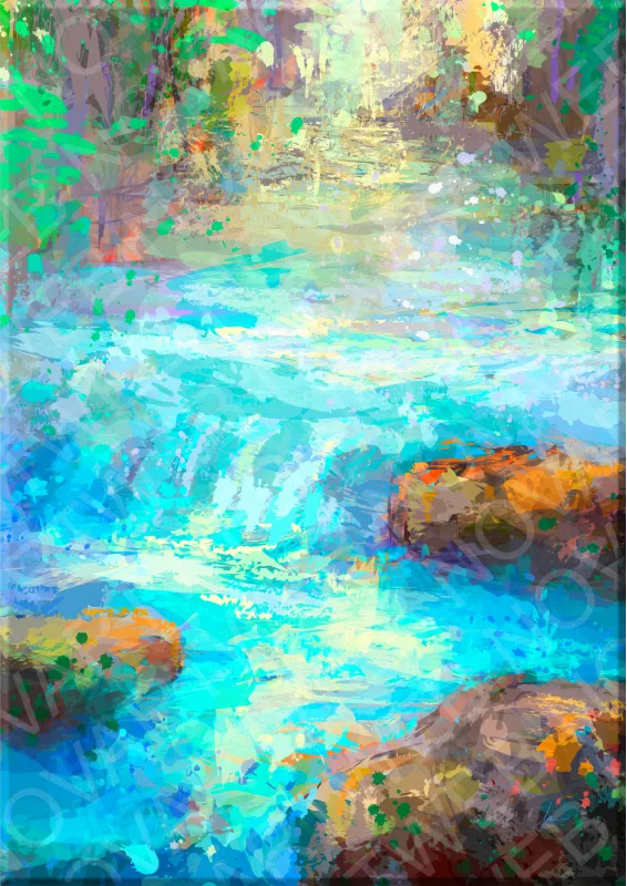 Natural Landscape Canvas Painting Waters in Course, Serene Flowing Water