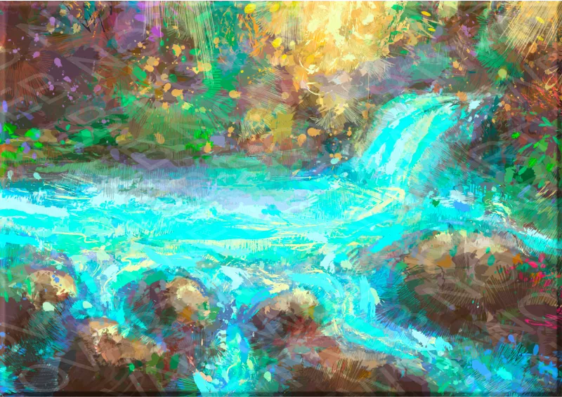 Contemporary work on canvas Corriente Viva, water in movement between rocks