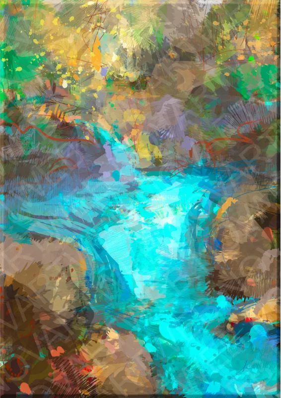 Nature artwork on canvas Cuna de Agua, creek among vegetation