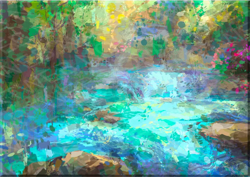 Exclusive nature painting on canvas Serene Descent, water descending calmly