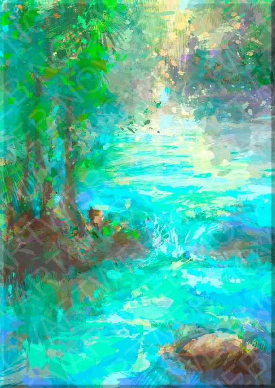 Canvas work Entre Susurros, a haven of clear water under the trees