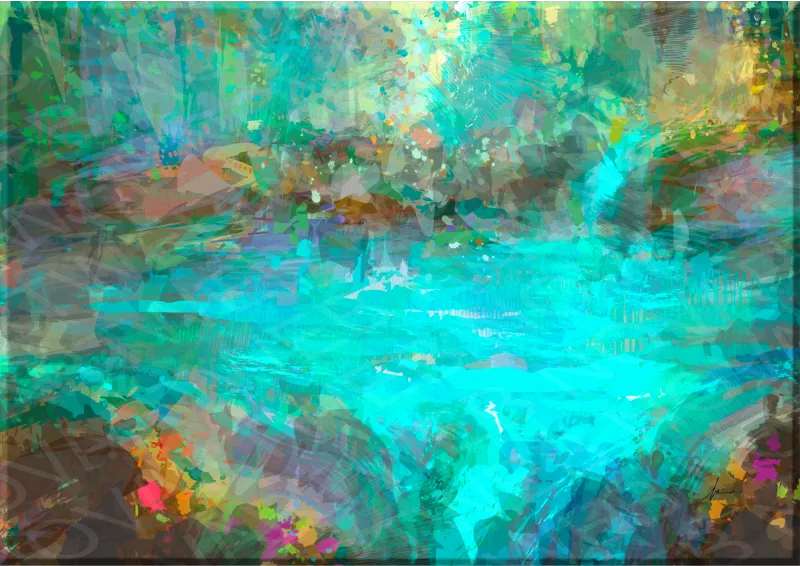 Canvas artwork Manantial, clear water between stones and vegetation