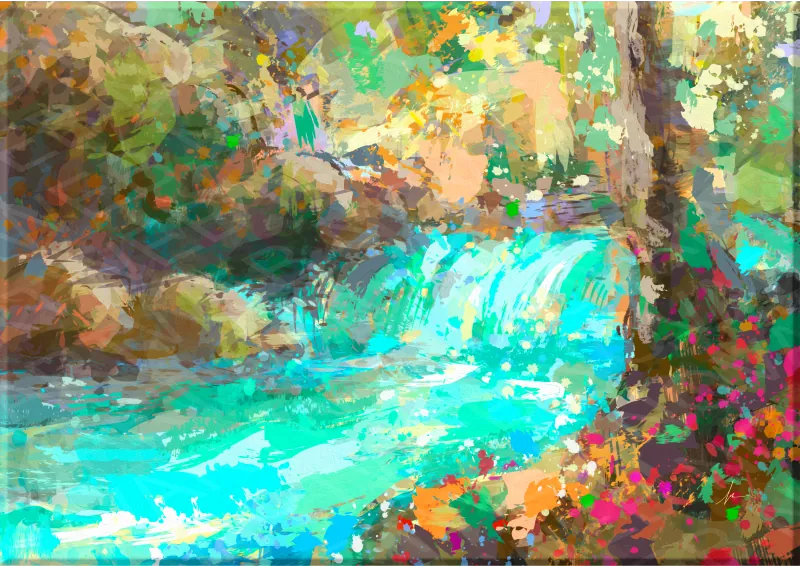Exclusive nature painting on canvas Salto de Vida, water descending with strength