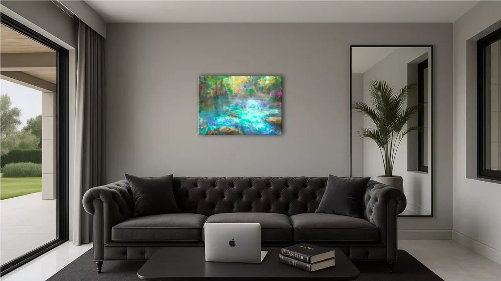 Exclusive nature painting on canvas Serene Descent in elegant living room