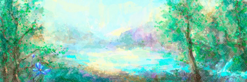 Clear Open picture of natural landscape with forest, water and light - art inspired by nature NOVARTWEB