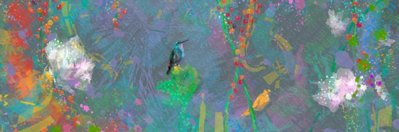 Image Coexistence avec deux oiseaux dans une composition chromatique harmonieuse - art inspiré par la nature NOVARTWEB